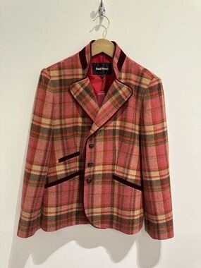 Paul Stuart Pink & Green Plaid Wool Blazer